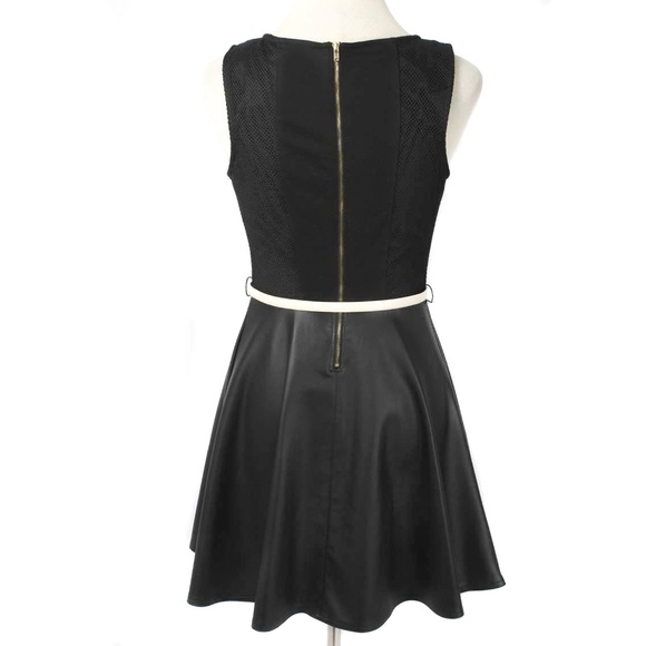 VERA WANG PRINCESS Black Ponte Knit & Faux Leather Belted Skater Dress Size 5 - Picture 3 of 6